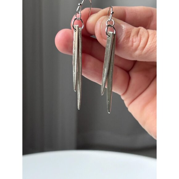 Handmade Fork Tine Earrings: Antique Silverware Jewelry layered spike - Picture 3 of 4